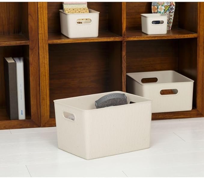 Superio Eco-Friendly Decorative Plastic Basket Open Home Storage Bins Organizer Baskets, X-Large (4 Pack) Container Boxes for Organizing Closet Storage Bins for Shelves Drawer Shelf 22 Liter