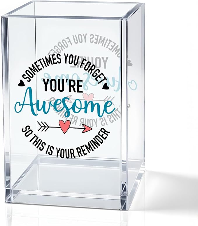 Sometimes You Forget You're Awesome Acrylic Pencil Pen Holder Cup, Appreciation Makeup Brush Storage Organizer, Cute Thank You Desk Accessories Holder Gifts for Colleague Boss Friend