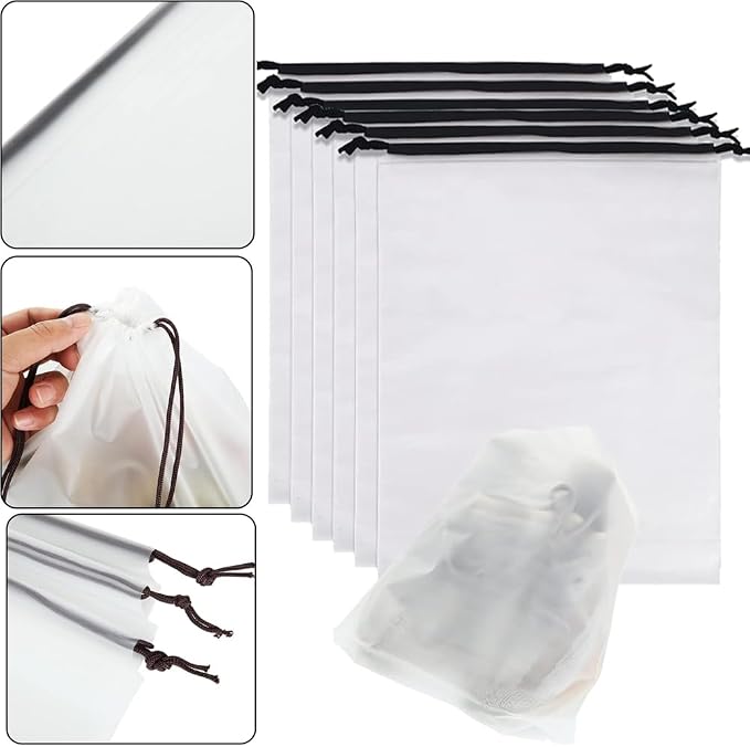 YMCCOOL 12pcs Transparent Shoe Bags for Travel 11.8in X 15.7in Protable Clear shoe bags for storage with rope,large drawstring bags for travel Men and Women