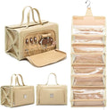 ROYALFAIR Roll Up Makeup Bag, Travel Toiletry Bag for Women with 4 Clear TSA Approved Pouches, Hanging Travel Organizer, Folding Cosmetic Bag for Men and Women (khaki)