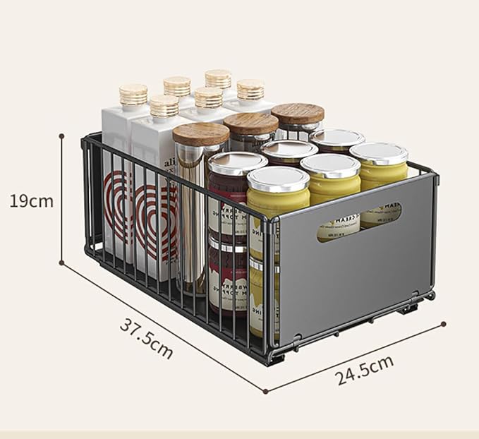 YunNasi Pull Out Cabinet Organizer Slide Out Drawer Storage Shelves Cupboard Organiser Sliding Cabinet Basket for Kitchen No Drilling and Nailing (Black, 2Piece 9.8" W X15 D X 7.5" H)
