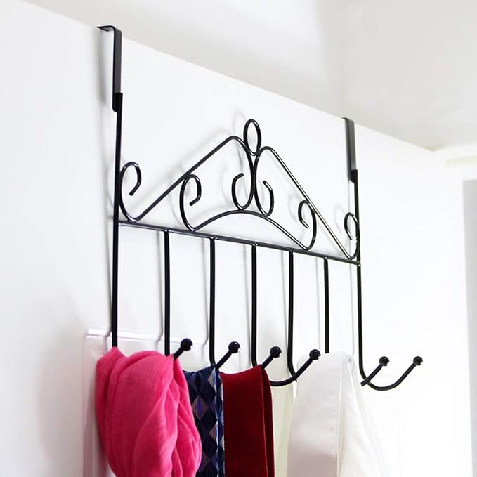 Over the Door Organizer, 2 Pack Door Hanger Hooks, Over Door Towel Coat Hanger, Back of Door Hooks for Hanging Clothes, Anti-Rust Overdoor Organizer with 7 Hooks for Bathroom Bedroom Hat Purse Robe