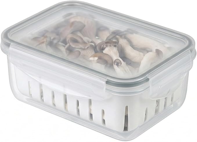 carrotez 3.0 Cup Produce Saver Container for Fridge with Colander - 700ml | Airtight Fruit & Vegetable Storage Bin, Removable Strainer Basket, BPA-Free, Stackable, White Colander