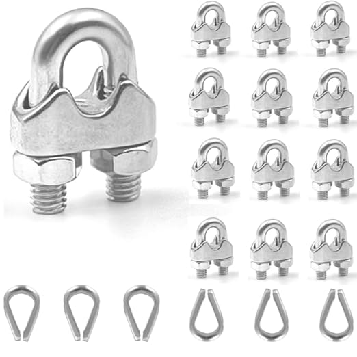 12 Pcs M3 Cable Clamps,Wire Rope Clamp,6 Pcs 1/8“ Thimble | Stainless Steel Smooth Rods for Industry, Metal Working Hobbies and DIY Craft