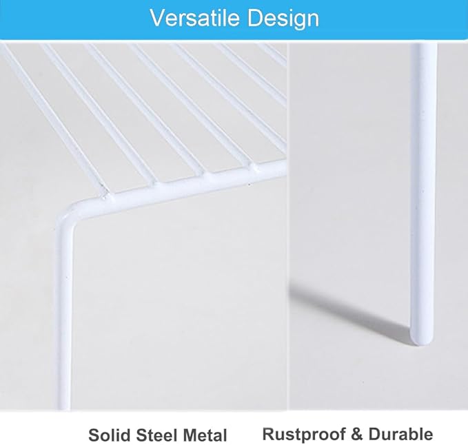 iPEGTOP Set of 6 Large (15.7 x 9.4 Inch) Kitchen Cabinet Organizer Shelf, Wire Freezer Storage Shelves Rack, Rustproof Steel Metal Shelf Riser for Dish Plates Pantry Cupboard Organization, White