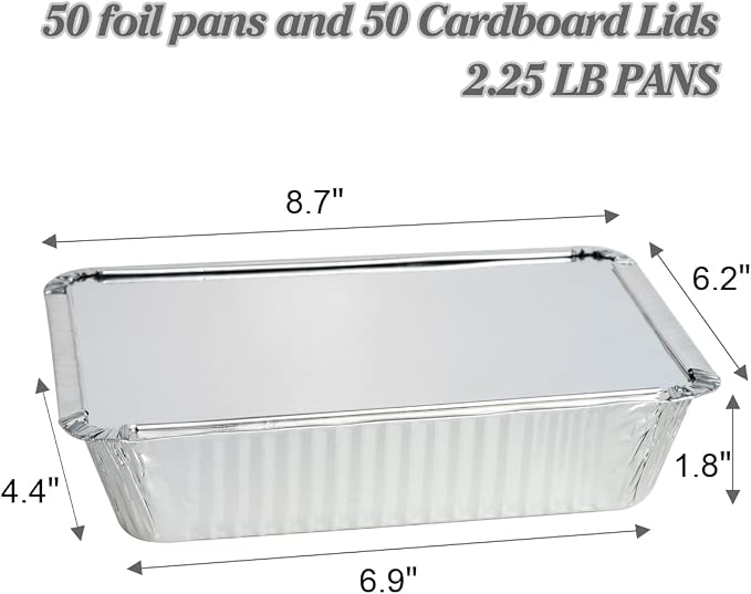 MOACOCK 100 Pack Aluminum Pans with Lids(8.5"×6"), 2.25lb Foil Pans with Board Lids, Disposable Take Out Food Containers, Foil Pans for Meal Prep Freezer Cooking Baking
