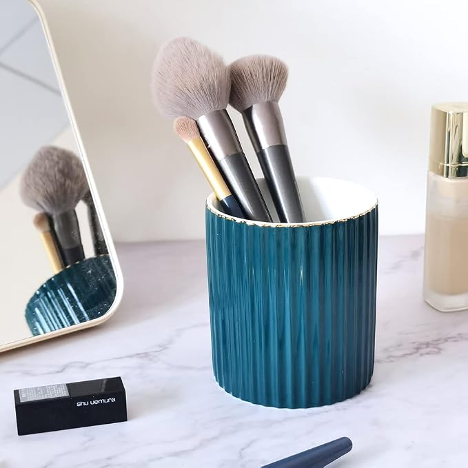 CROWNOS Pen Holder for Desk, Ceramic Pencil Cup Office Desk Organizer, Makeup Brush Holder, Green