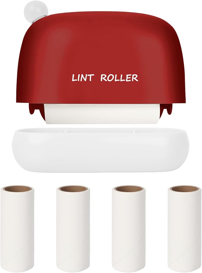 Disposable Mini Lint Roller with 4 Refills, ChristmasRed | Portable, Easy Tear Residue-Free, Pocket-Sized for Travel Clothes, Furniture, Carpets, Pet Hair Remover, Fits in Wallet Bag