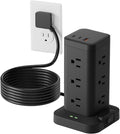 Power Strip Tower with Surge Protector 1800J, Fast Charging Tower PD20W USB-C Ports with 12 AC Outlets, Extension Cord for Home Office Dorm Room, 9.8ft, Black