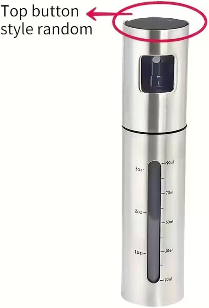 100ml Stainless Steel Olive Oil Spray Bottle – Graduated Metal and Glass Refillable Oil Mister for Cooking and Baking – Suitable for Home Cooks
