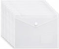 10 Pack Clear Folders for Documents Plastic Folders with Label Pockets, Waterproof Poly File Folders, Plastic Envelopes with Hook and Loop Closure, Letter Size/A4 for Teacher School Office Home