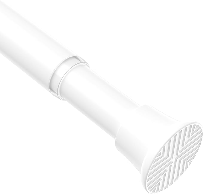 Tension Curtain Rod, 31-76in White No Drill Shower Curtain Rods | High Carbon Steel, 7/8inch Spring Rod Diameter, Adjustable Length for Bedroom, Doorway, Closet, Kitchen,Bathroom