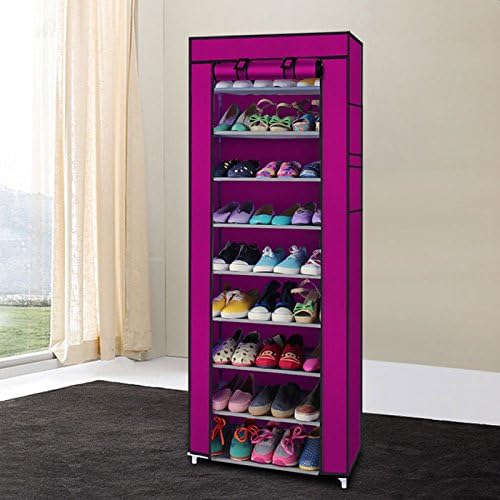 Shoe Rack, 10 Tier Shoe Organizer with Dust Cover, Shoe Storage Shelf for 20-27 Pairs of Shoes, Designed for Doorways, Entryway, Suitable for Sneakers, High Heels, Flats, and Boots (Rose Red)