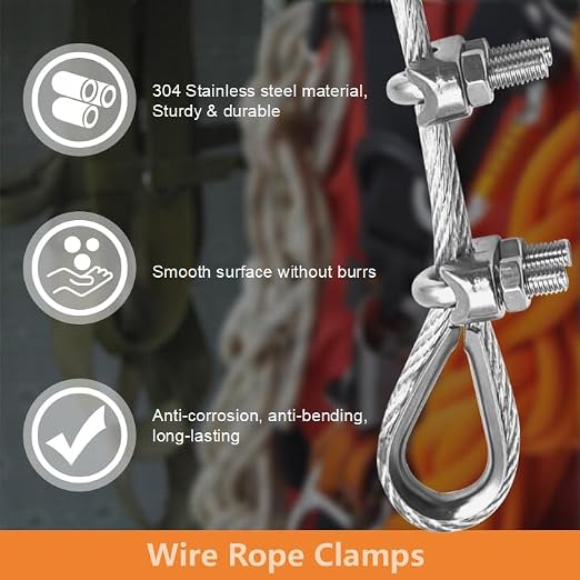 12 Pcs M3 Cable Clamps,Wire Rope Clamp,6 Pcs 1/8“ Thimble | Stainless Steel Smooth Rods for Industry, Metal Working Hobbies and DIY Craft