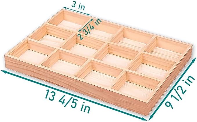 The Display Guys - Stackable Jewelry Tray and Organizer - for Drawers, Dressers, Store Display (12 Compartments, Natural Wood)