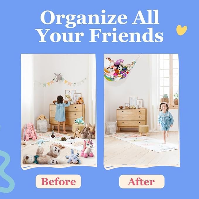 Lilly's Love Large Stuffed Animal Hammock | Corner Hanging Organizer, Toy Storage, Stuffed Animal Storage Net | Made from Quality Fishing Net, Holds 12lbs | 79"x63"x63" (Coral, 2 Pack)