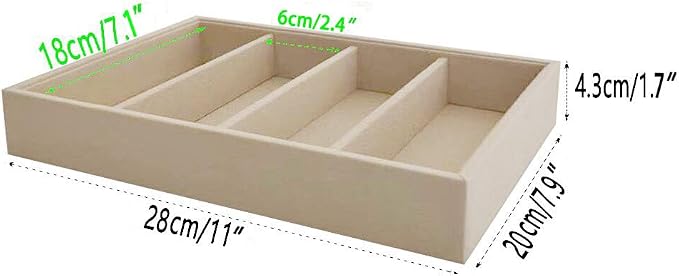 Velvet Sunglasses Organizer Tray 4 Slot, Stackable Eyewear & Glasses Display Case, Premium Beige Velvet, Scratch-Free Lining, Drawer Insert for Dressing Table Vanity Home Retail Trade Show