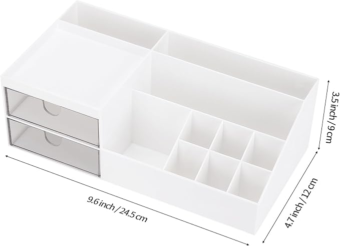 LETURE Desk Organizer, Cosmetic Makeup Vanity Organizer Box, Bathroom Counter Makeup Storage for Eyeshadows, Skin Care, Concealers, Powders, Nail Polish (White)