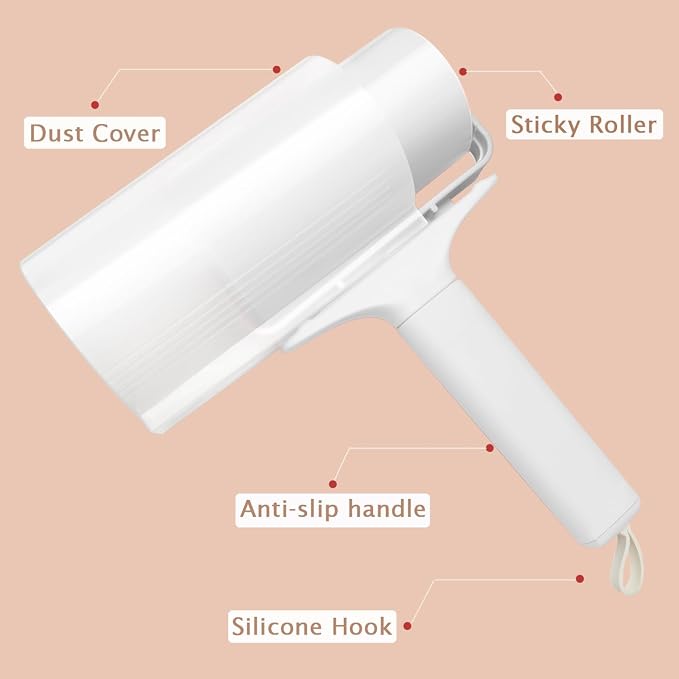 Reusable Lint Roller 2 Pack, Washable Sticky Lint Roller with Cover for Pet Hair, Portable Travel Lint Remover for Clothes, Purse, Furniture, Car, Large Mini Lint Brush for Home and Travel (White)