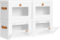 DIMJ Storage Bins with Lids - 4 Pack Front Opening Stackable Fabric Storage Boxes with Clear Window & Handles, Collapsible Closet Organizers for Clothes, Sweaters, Shelf Storage, Bedroom, White