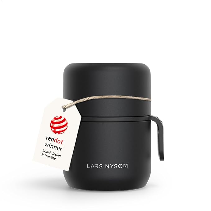 LARS NYSØM Stainless Steel Vacuum Insulated Food Jar - Leakproof Lunch Pot & Lunch Jar for Hot and Cold Food, Wide Mouth, Portable Soup Container for Work & Travel (Carbon Black, 12oz)