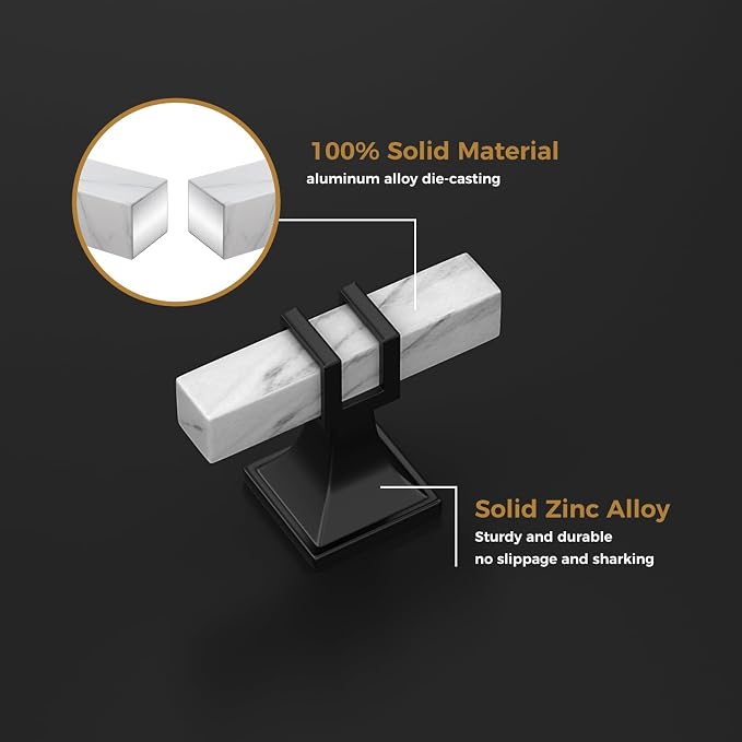 25 Pack Marble & Black Cabinet Knobs, 2 Inch Square Drawer Knobs for Kitchen & Dresser
