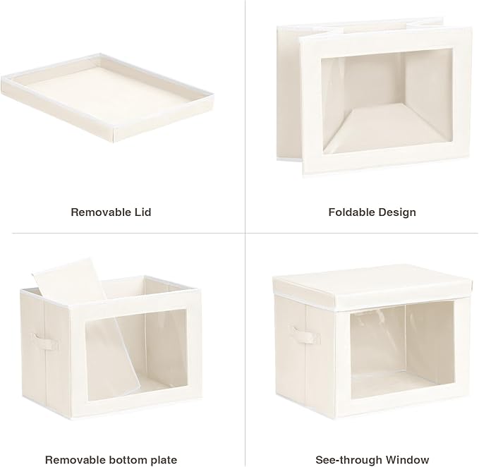 Homsorout Storage Bins with Lids - Medium Storage Box with Lids, Foldable Closet Boxes for Organizing, Stackable Clothes Organizer with Window, Cubes Bins for Living Room, 5 Pack, Beige