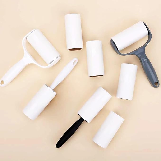 Lint Roller for Clothes Extra Sticky Pet Hair Removal Roller with Refills, Refillable Handle with 4 Sticky Rolls (Black Stick)