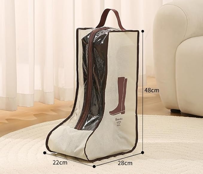 Rikyo 2 Set Beige Shoe Storage,Portable Tall Boots Storage&Protector Bag | Protector Bag,Shoe Dust Bags,Shoe Sleeves for Travel,Clear Window Boots Cover,Shoes Packing Organizers for Adult Sneakers