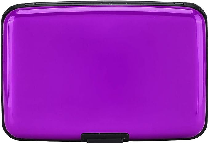 ELFISH Mini RFID Aluminum Wallet Credit Cards Holder Business Card Case Metal ID Case for Men Women (Purple)