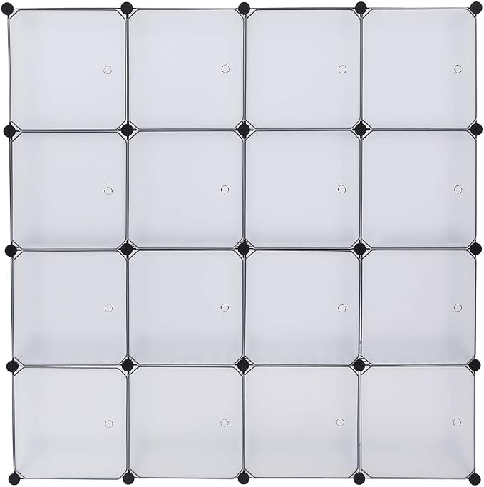 16 Cubes Storage Organizer,Portable Closet Wardrobe,Plastic Clothes Storage Shelves,Modular Bookcase Closet Cabinet,with Doors,for Kitchen, Bedroom, Playroom, Living Room, Office, Dorm (White)