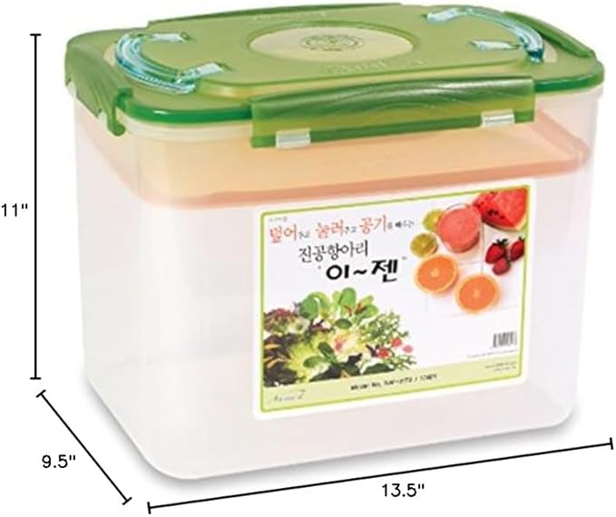 e-jen Premium Kimchi, Sauerkraut Container Probiotic Fermentation with Inner Vacuum Lid (Earthenware Green, 4.4 gal/ 17L)