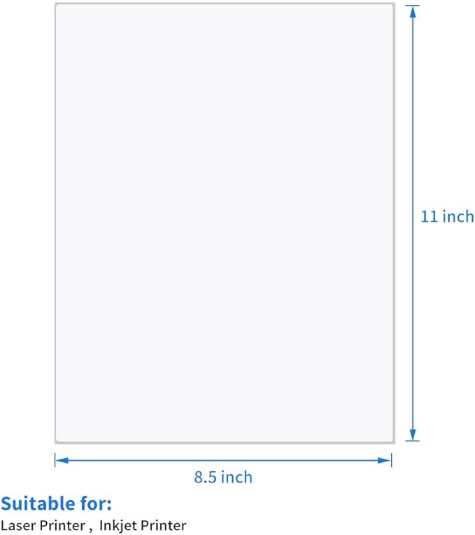 L LIKED 500 Sheets Matte Sticker Paper Full-Sheet 8-1/2" x 11" Self Adhesive Shipping Labels for Laser & Inkjet Printers, White (500 Labels)