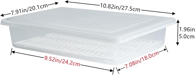 4PCS Food Storage Container, Plastic Food Containers Large | [With Removable Drain Plate and Lid], [Stackable Portable Freezer Storage Containers]-Tray to Keep Fruits, Vegetables, Meat