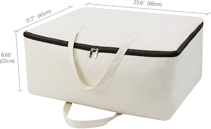 AMJ Set of 3, Canvas Storage Bag with 3-Side Zip Open & Handles, 8OZ Thick Soft Breathable Closet Organizer for Beddings, House Move or Winter Garment Storage in Wardrobe, Beige