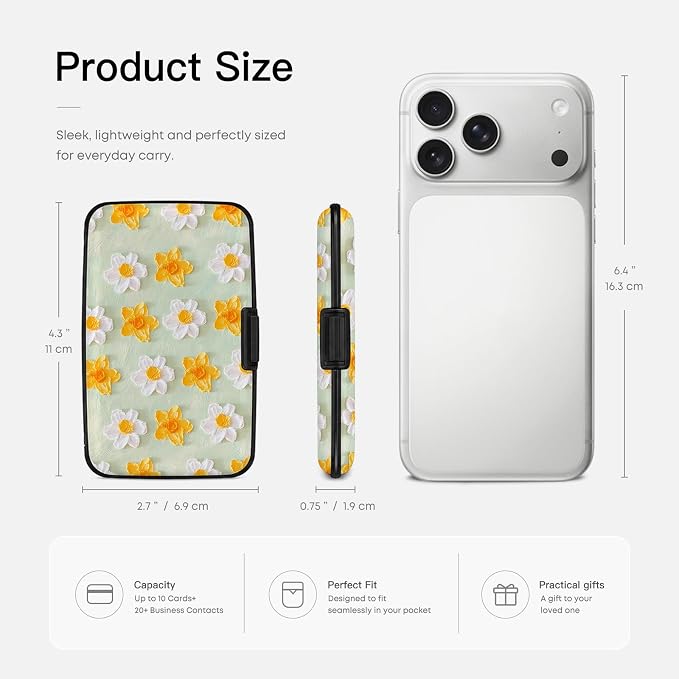 Credit Card Holder RFID Aluminum card case Flowers 3 mini Wallet Women Men | ABS Business ID Case,Hard Case Large Capacity 6 Slots, Waterproof Durable ，Secure Closure Slim Small Credit Card Protector