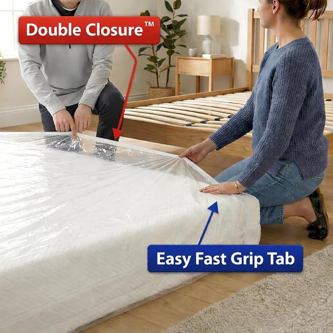 Hefty Shrink-Pak Mattress Bags for Moving – Full/Queen Size | Heavy Duty & Water Resistant Vacuum Compression Mattress Bag, Storage Protection Mattress Cover for Moving