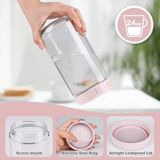 SHOWIN Overnight Oats Containers with Lids, 24oz Glass Jars with Lids 8 pcs, Wide Mouth Mason jars for Salad, Yogurt, Snacks, Meal Prep