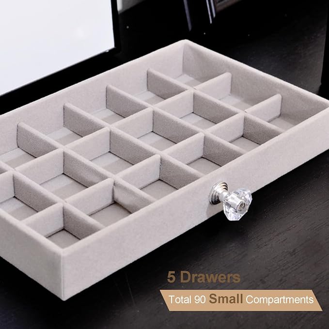 SPAKOWN Earring Box Holder Organizer Display Case | Clear Velvet Jewelry Storage Tray Organizer for Earring Ring Stud (Grey - 5 Drawers)