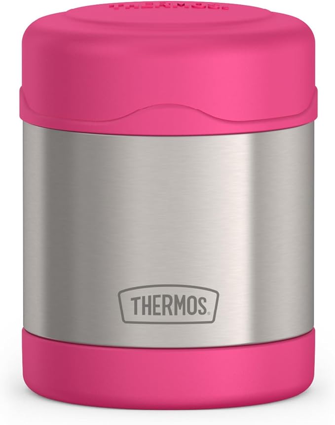 THERMOS FUNTAINER Kids Food Jar, 10oz, Pink | Kid-Friendly Stainless Steel Insulated Food Container, Keeps Food Hot or Cold Longer for School & Play, BPA Free