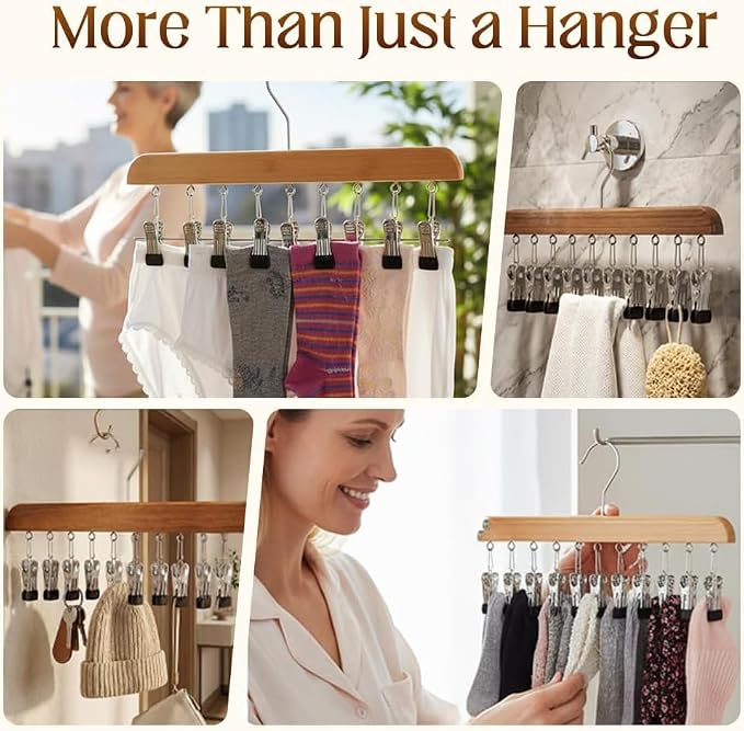 Closet Organizer with 12 Clips, Space Saving Hanging Closet Storage for Hats, Scarves, Jeans, Skirts, Socks, Pants, Multi-Purpose Clip Hanger(Vintage TypeA)
