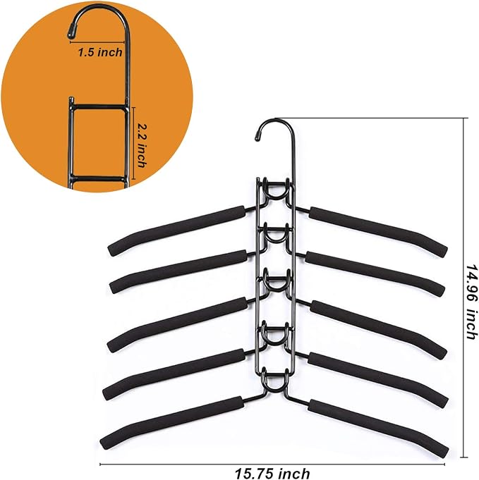 Space Saving Hangers for Clothes 4 Pack Closet Storage | Heavy Duty Non-slip Foam Padded, 5 Layer Detachable Hanger. Fits Shirts, Coats, Suits. Perfect Storage for Dorms & Apartments
