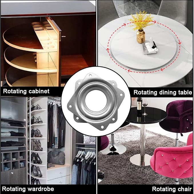 4" Lazy Susan Turntable, 300-lb Heavy Duty Steel Ball Bearing Rotating Tray Swivel Plate Cabinet Low Profile for Dining Table, Stool Chair, Pantry, Organizer (Silvery)