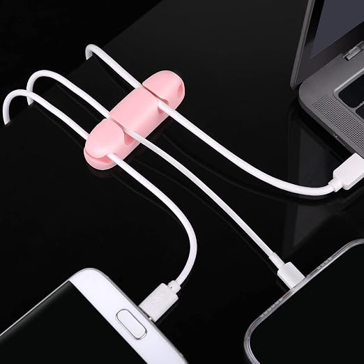 WLLHYF 3PCS Cable Clips, Cord Wire Organizer Silicone 4 Hole (Pink) | Cable Harness, USB Charging Accessory, Cable Holder for Office and Home Desk