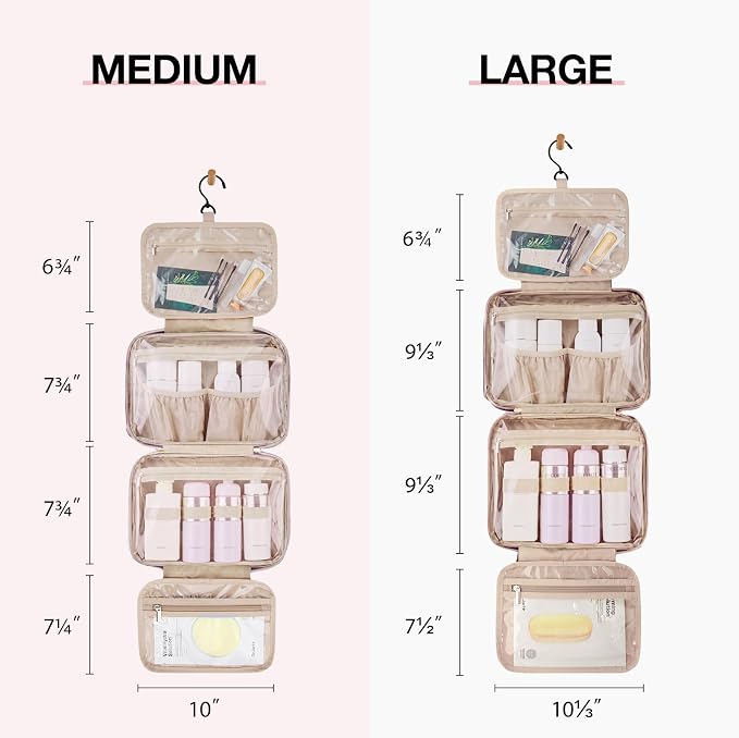 BAGSMART Toiletry Bag Hanging Travel Makeup Organizer with TSA Approved Transparent Cosmetic Bag Makeup Bag for Full Sized Toiletries, Large-Purple
