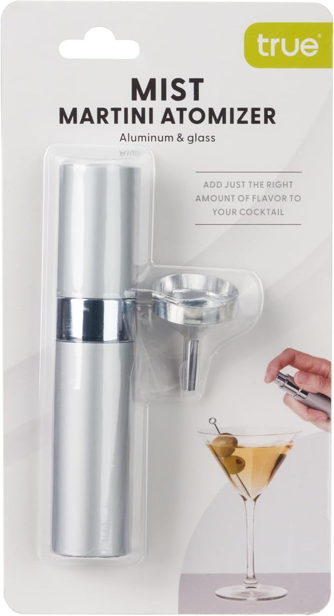 True Martini Atomizer Bar Mister – Spray Bottle for Gin & Vodka Martinis, Refillable Vermouth Spritzer for Bitters and Absinthe, Travel Perfume & Essential Oils Sprayer, Glass Canister with Funnel