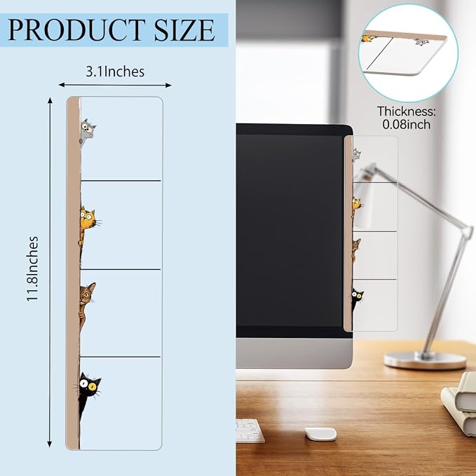 Computer Monitor Memo Board, Sticky Note Holder, Monitor Side Note Board, Acrylic Desk Organizer with 100Pcs Notes, Gifts for cat Lovers for Office Worker Men Women, Home Desktop and Office Desk