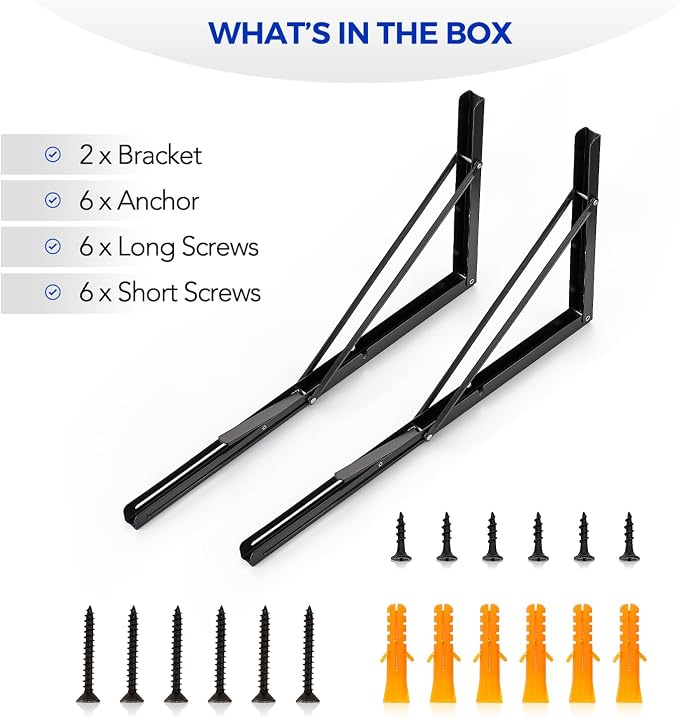 Ravinte Matte Black Folding Shelf Brackets, 22 Inch, 2 Pack | Collapsible Bracket Design, Table And Bench Support, Space-Saving Shelf Setup, For Worktops, Laundry Rooms, Garage Projects