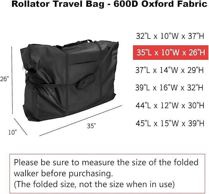 Rollator Travel Bag with 2 Medical Equipment Luggage Tag - Waterproof Wheelchair Bag for Folding Walker Wheelchair Transport Chair Portable Large Duffel Bag Carry Case (35" L x 10" W x 26" H)