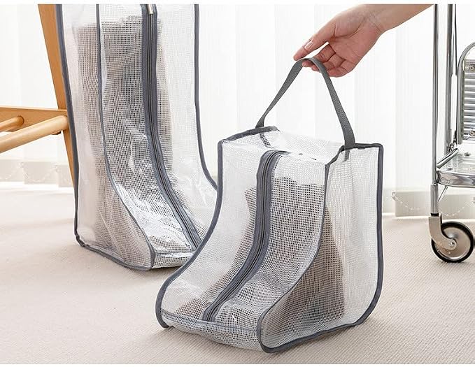 2 Set Black Edge Shoe Storage,Portable Short Boots Storage&Protector Bag | Protector Bag, Shoe Dust Bags & Sleeves for Travel,Clear Boots Cover, Shoes Packing Organizers for Adult Sneakers